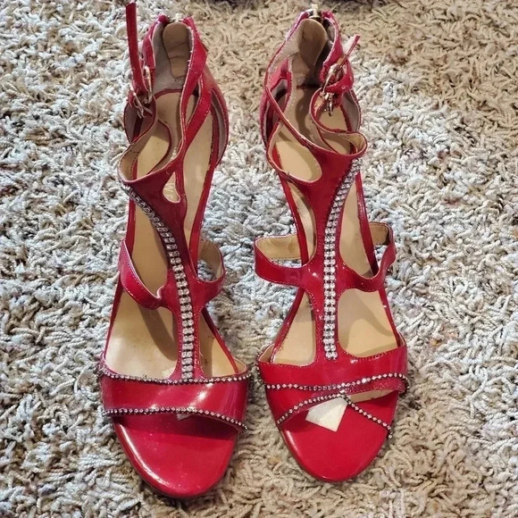 Nine west 6 1/2 red rhinestone heels 👠​​​ - Picture 4 of 7